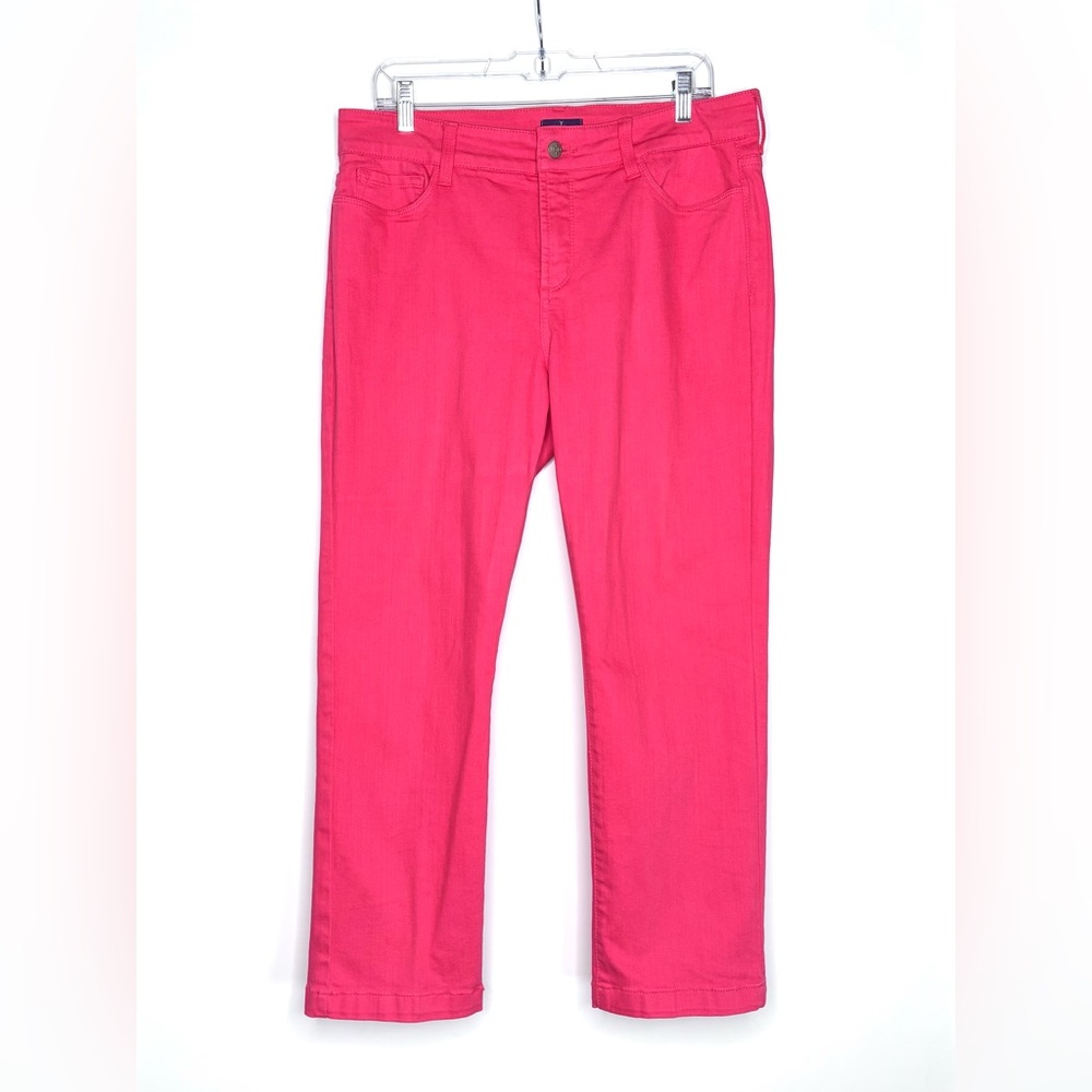 NYDJ‎ Pink Straight Lift Tuck Ankle Cropped Peddle Pushers Pants Jeans Size 12P